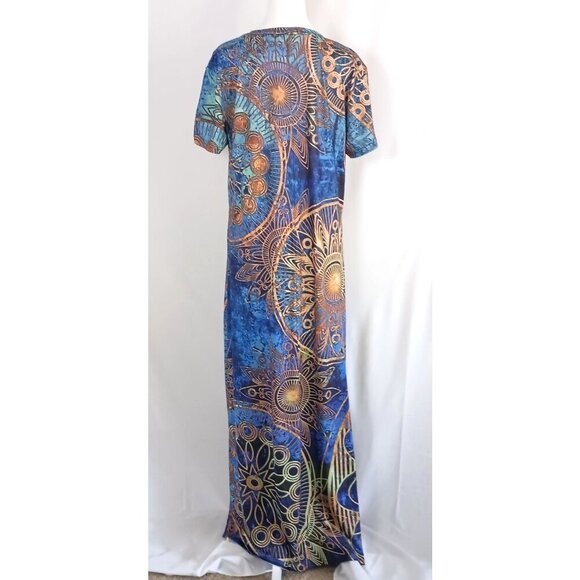 Just Fashion NOW Blue Mandala Maxi Dress L Double Split Boho Festival Vibe - Picture 5 of 7